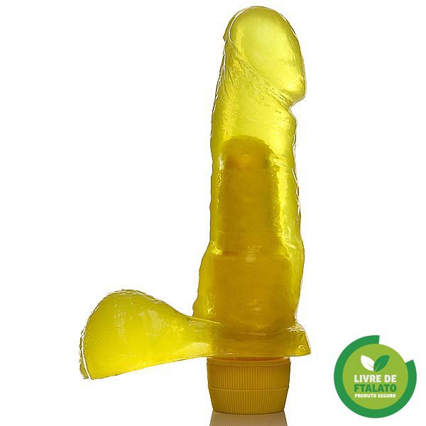 ! ST** Prótese Gel Aroma Abacaxi - 16,5x4 cm com escroto e vibrador A/E *