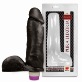 !                            ST**  Pênis Realístico Preto Com Escroto e Vibro - 20,5cm X 4,7cm S/F *