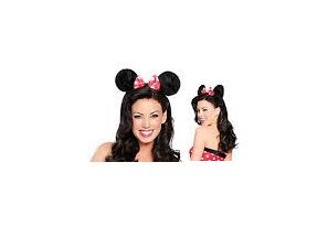 ! ST** Tiara Preta Orelhas Laço Vermelho Minnie 20x25cm
