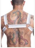 !                             ST**  HARNESS EM ELASTICO BRANCO LISTRADO COM ARGOLAS METÁLICAS-COSTAS