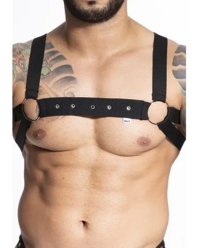 ! ** (INDISPONÍVEL) HARNESS ELÁSTICO PRETO COM ILHOS E ARGOLA DE METAL