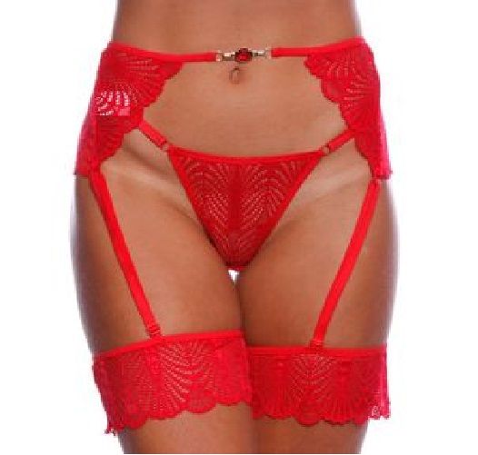 ! ST** TANGA SAMARA EM RENDA COM CINTA LIGA PATITEX VERMELHA
