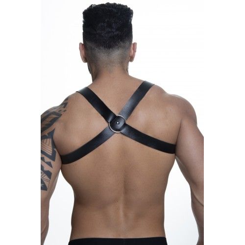 ! ** (INDISPONÍVEL) HARNESS EM COURO SINTÉTICO FORMATO H PRETO-costas