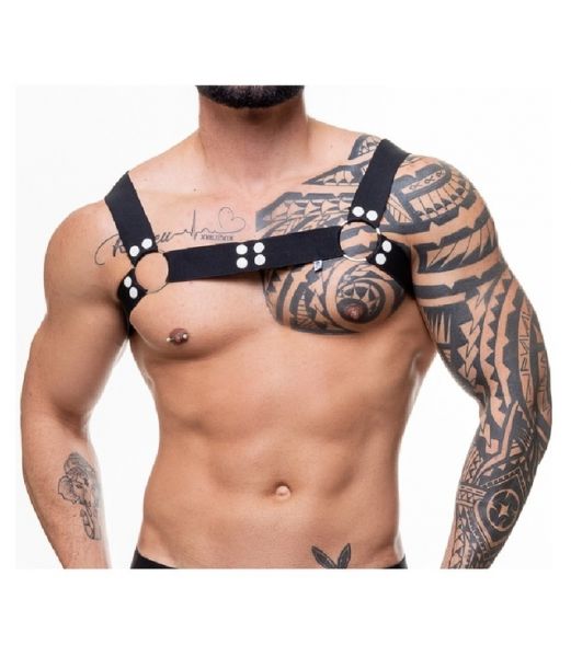 ! ** (INDISPONÍVEL) HARNESS ELASTICO PRETO COM ARGOLAS E DETALHE PRETO