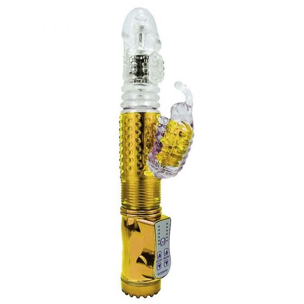!        **  (INDISPONÍVEL)  VIBRADOR ROTATIVO VAI E VEM RECARREGÁVEL 8 TIPOS DE VIBRAÇÃO- DOURADO *