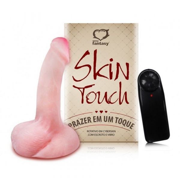 (INDISPONÍVEL) PÊNIS ROTATIVO SKIN TOUCH EM CYBER COM ESCROTO E VIBRO AH276