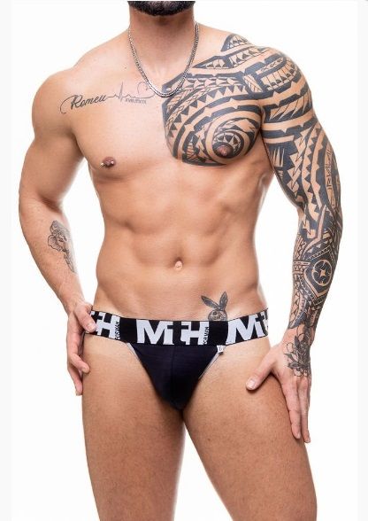 !                                     **  (INDISPONÍVEL)  JOCK SUPLEX PRETO E BRANCO ELÁSTICO LETRAS