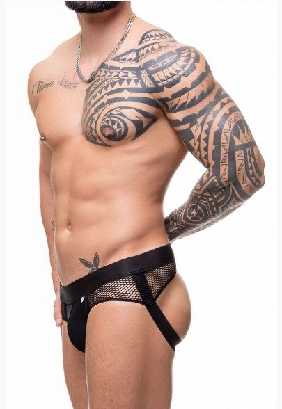 ! ** (INDISPONÍVEL) CUECA SUPLEX COM ARRASTÃO PRETO ABERTO ATRÁS *