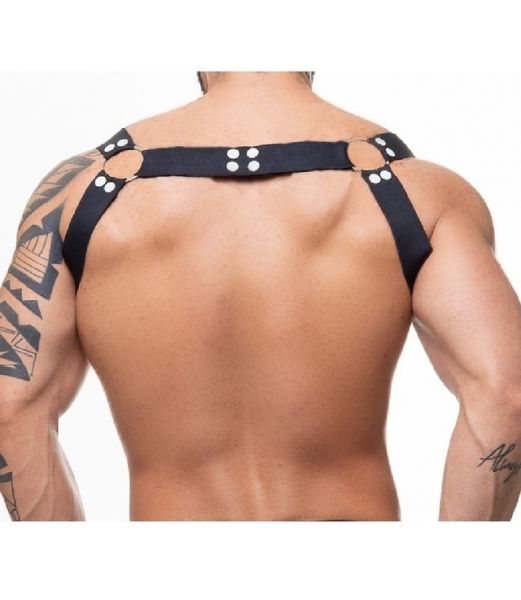 ! ** (INDISPONÍVEL) !HARNESS ELASTICO PRETO COM ARGOLAS E DETALHE PRETO-COSTAS